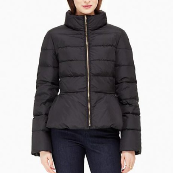 KATE SPADE Peplum Puffer Jacket In Black